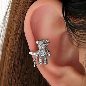 Silver Teddy Bear Plated Zircon Cuff Earring